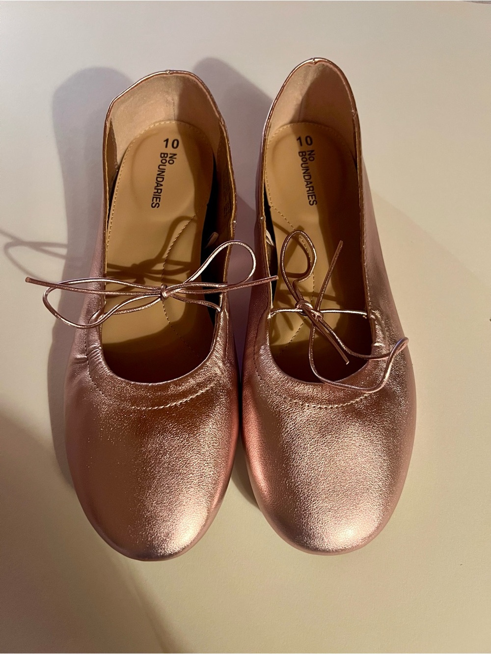 No Boundaries Women's Pink Metallic Ballet Flats with Tie Size 10